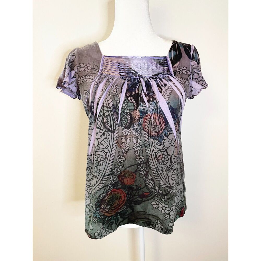 Notations Y2K Butterfly Floral Paisley Flutter Sleeve Top Small Whimsigoth